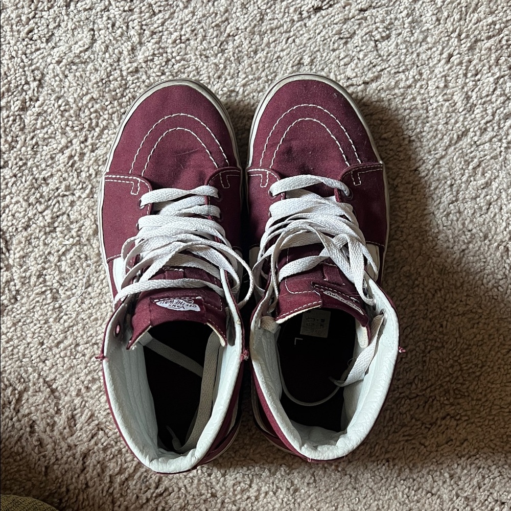 Vans Burgundy and White High-Top Sneakers